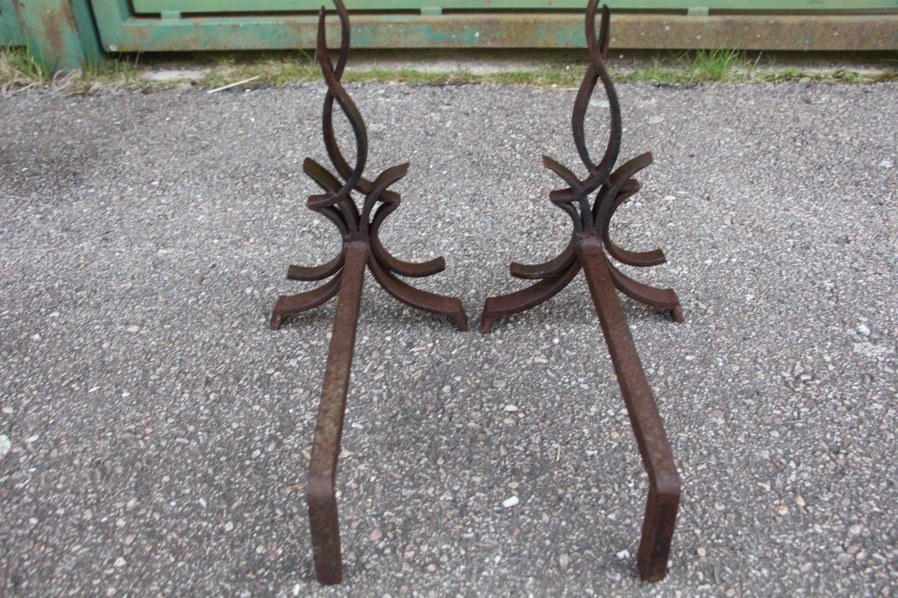 Flame Andirons Attributed To Raymond Subes, 1930s, Set Of 2 photo 867.0