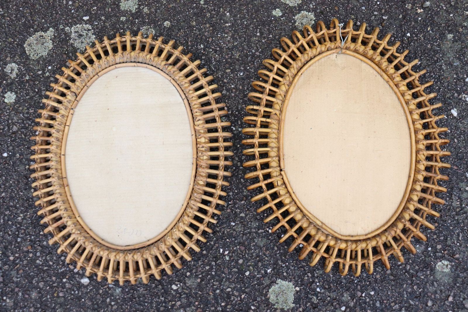 Rattan Mirrors Attributed To Franco Albini, Italy, 1950s 1960s, Set Of 2 photo vintage