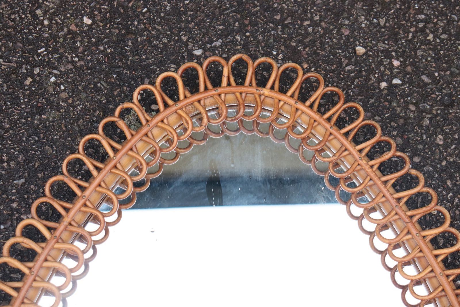 Large Rattan Mirror Attributed To Franco Albini, Italy, 1960s photo for sale