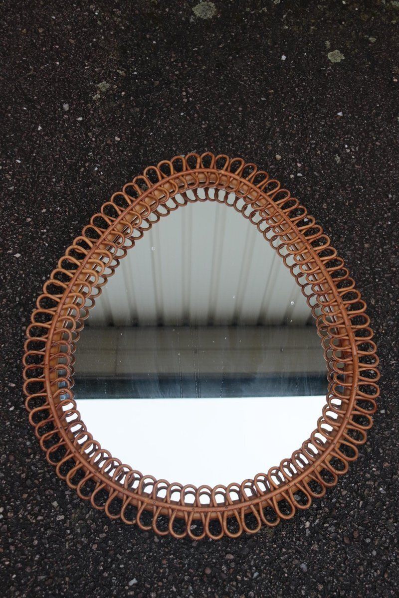 Large Rattan Mirror Attributed To Franco Albini, Italy, 1960s photo vintage