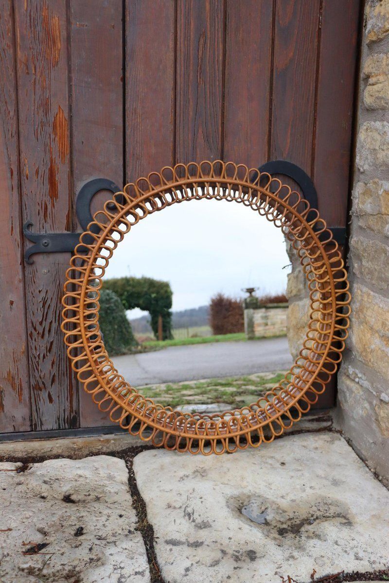 Italian Rattan Wall Mirror By Franco Albini, 1960