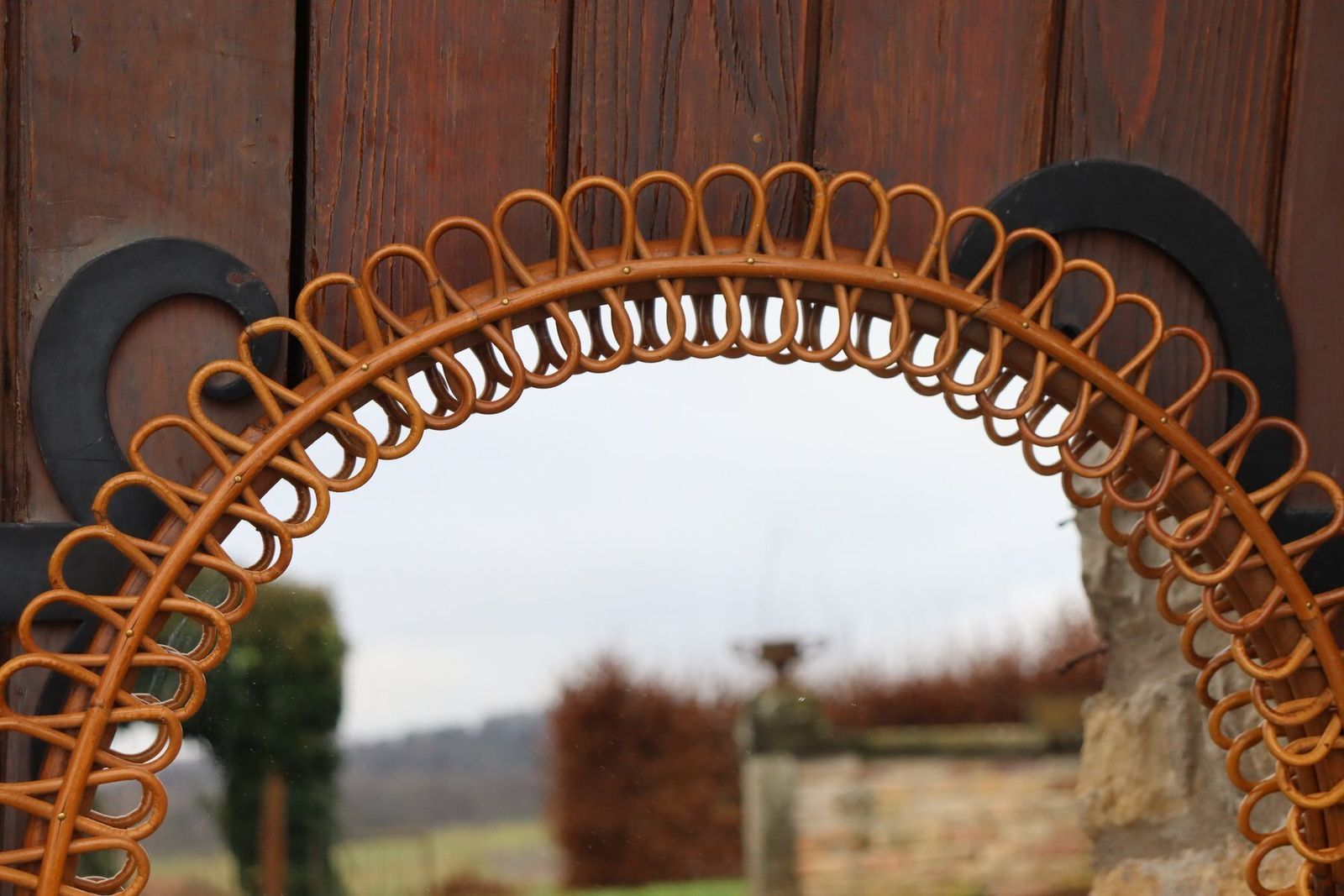 Italian Rattan Wall Mirror By Franco Albini, 1960 photo for sale