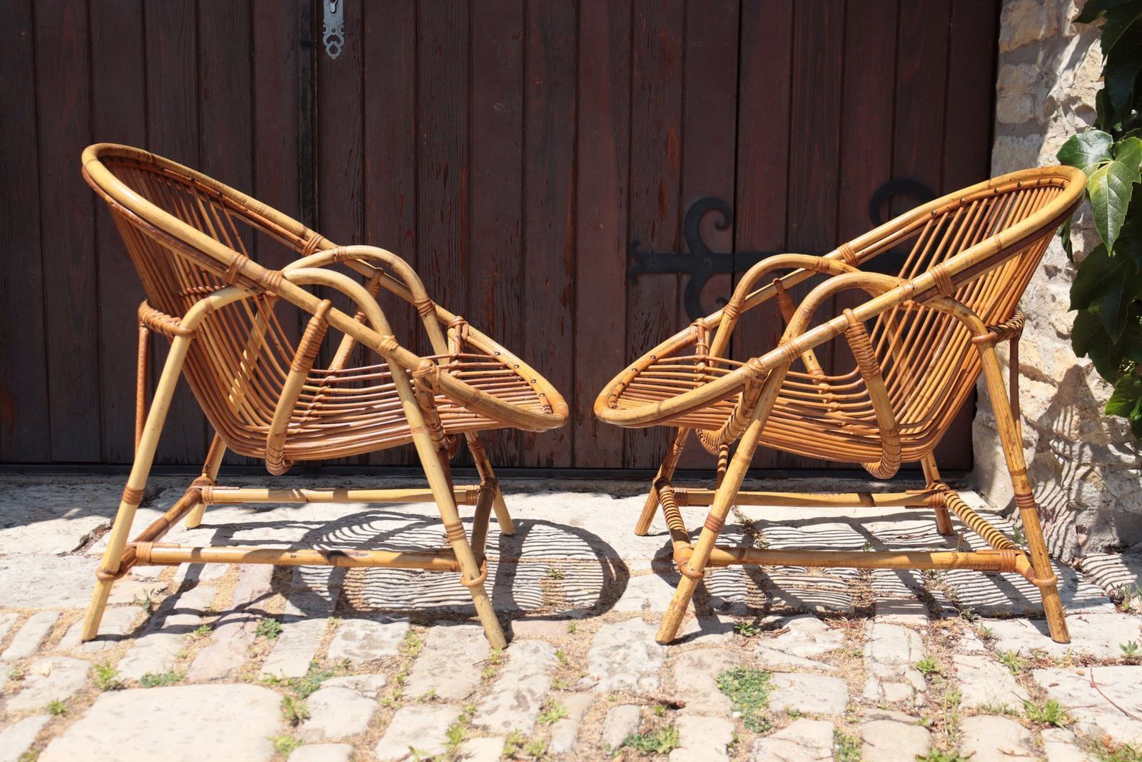 Set Of Rattan Armchairs By Audoux Minet, 1950 photo vinterior