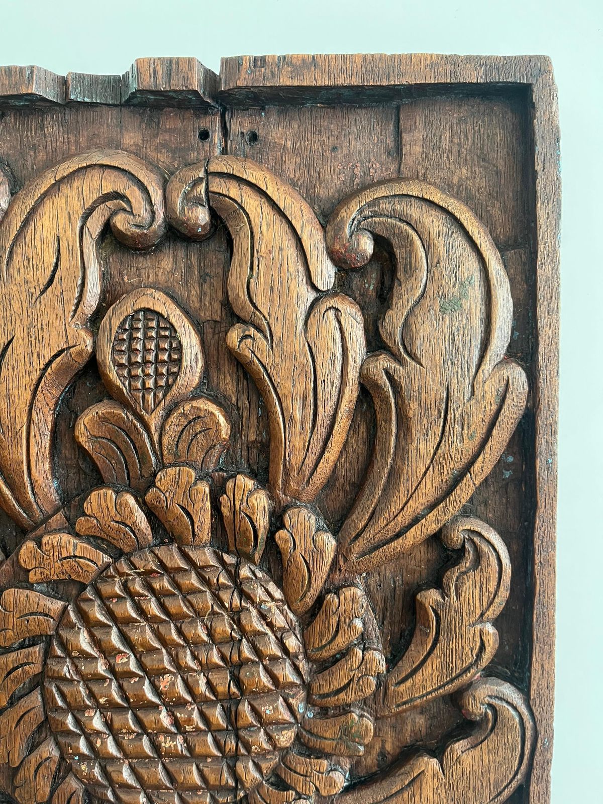 Art Antique Hand Carved Oak Panel, Sunflower And Leaves, Probably French 18th C photo
