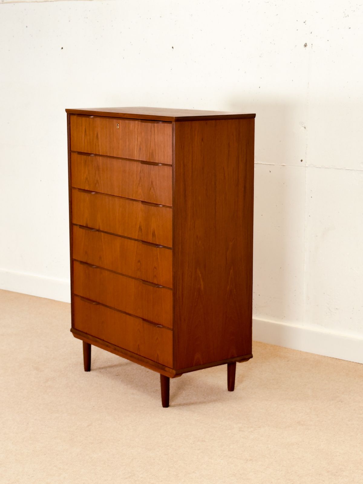 Mid Century Tall Chest Of Drawers (Made In Denmark 1960)
