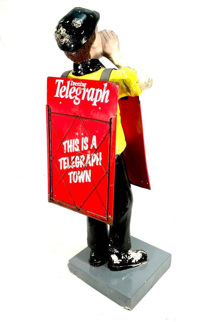 1199.0 Life Size Antique Advertising Display – 1970s Evening Telegraph Paper Boy photo