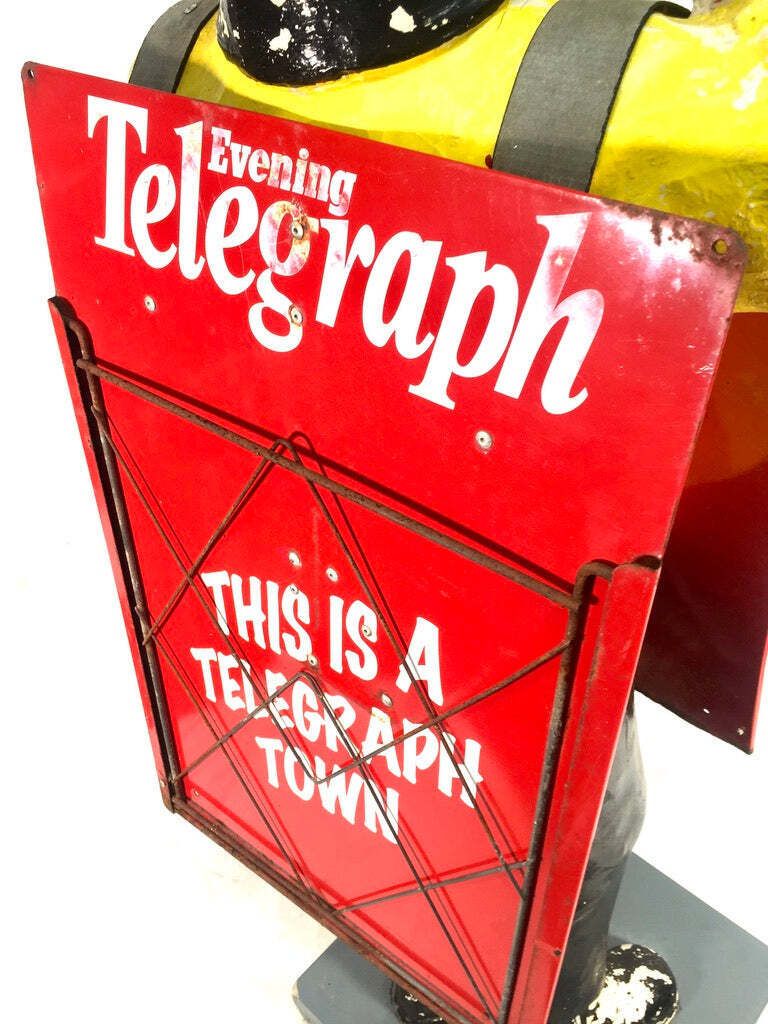 photo vinterior Life Size Antique Advertising Display – 1970s Evening Telegraph Paper Boy