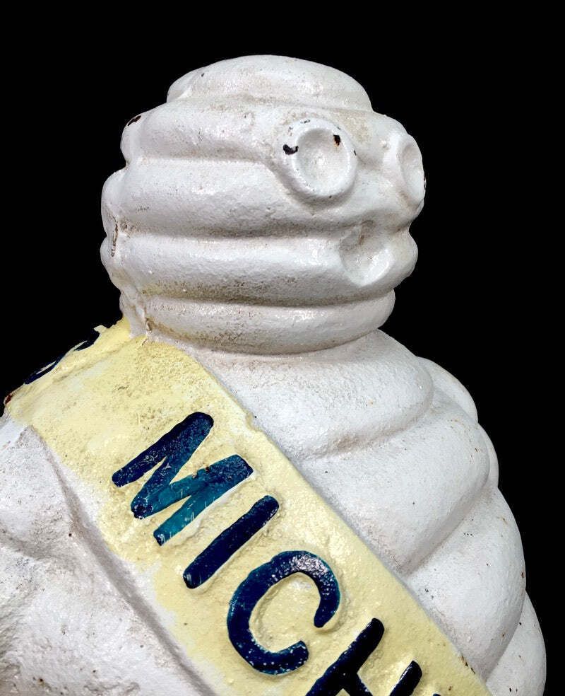 Antique Advertising 1940s Original Cast Iron Garage Michelin Man Bibendum Statue photo for sale