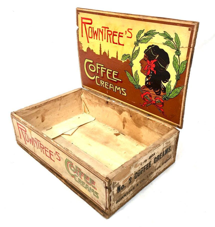 Antique Advertising   Rowntree's Coffee Creams Wooden Shop Counter Display Box photo vinterior