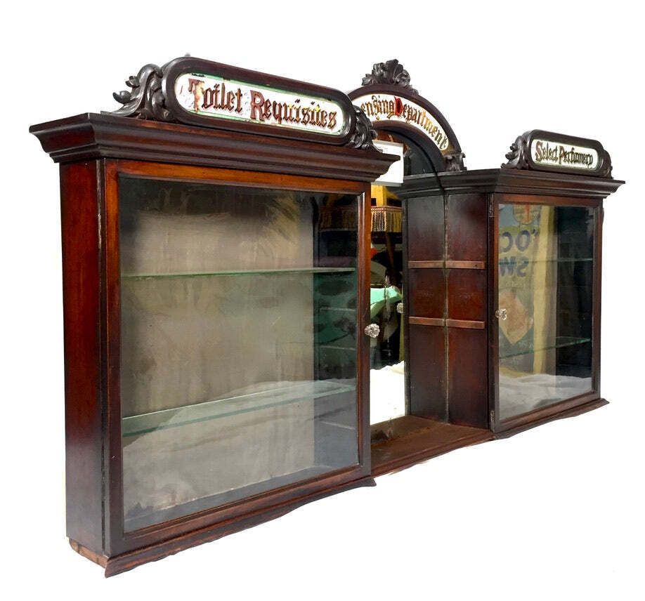 Antique Wooden & Glazed Large Apothecary Chemists Shop Dispensing Cabinet C.1910