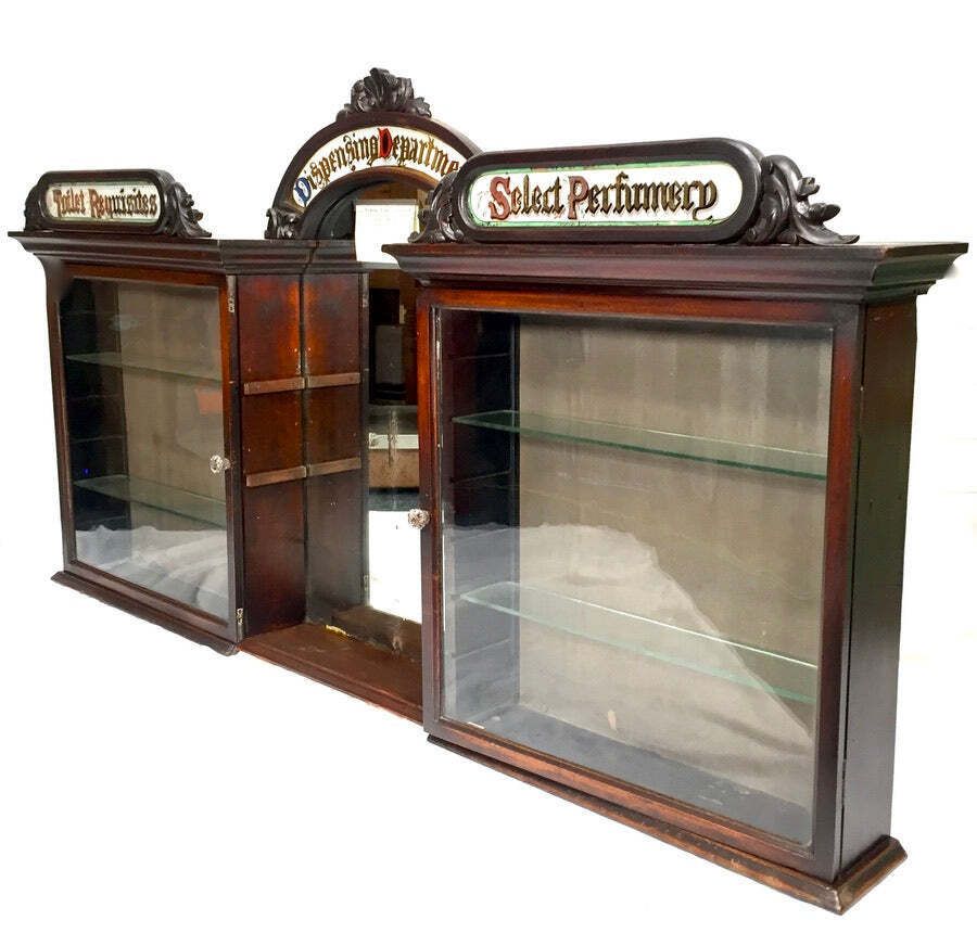 photo buy Antique Wooden & Glazed Large Apothecary Chemists Shop Dispensing Cabinet C.1910
