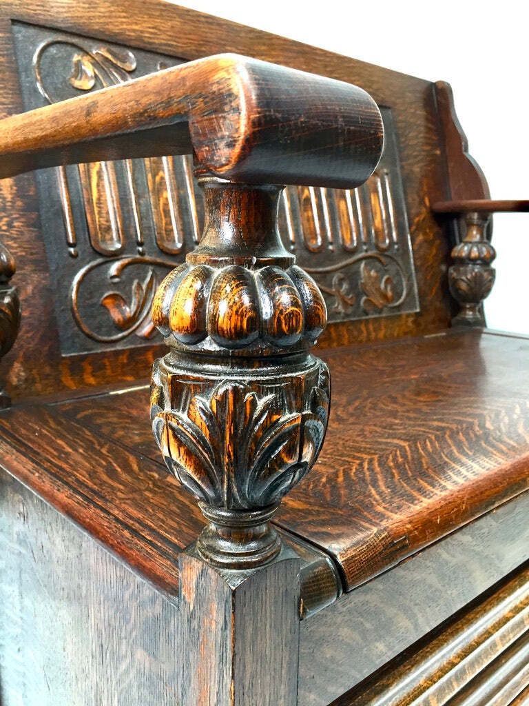 Antique Early 20th Century Oak Entrance Hall Monks Bench / Storage Seat photo 485.0