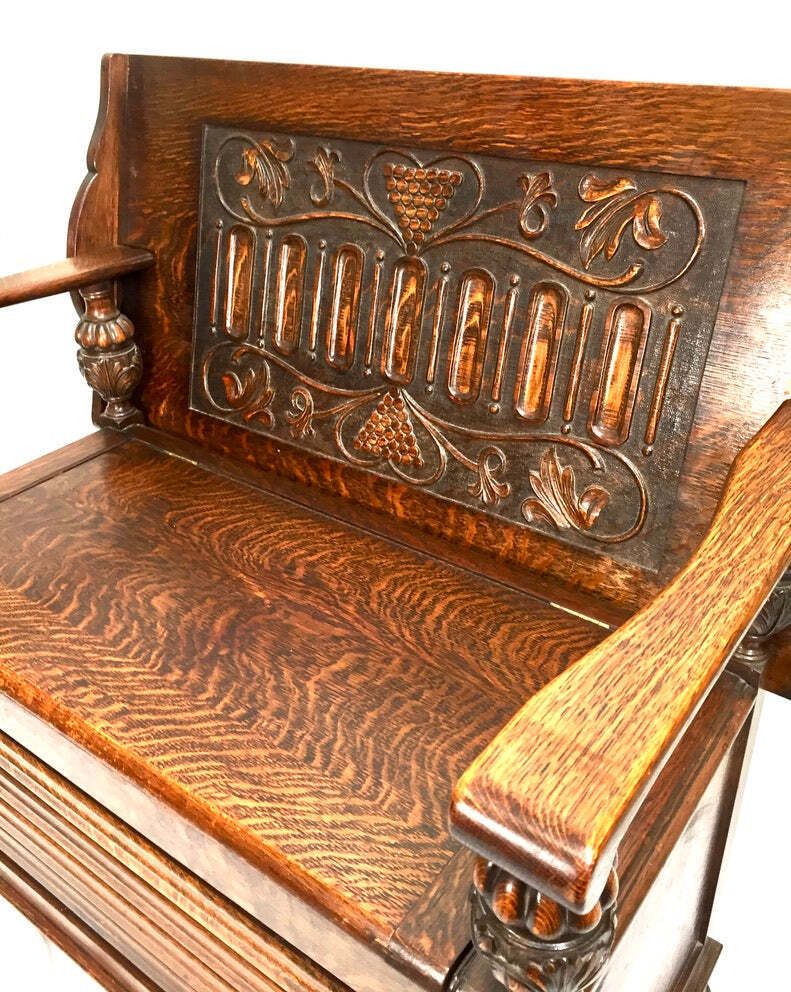 photo for sale Antique Early 20th Century Oak Entrance Hall Monks Bench / Storage Seat