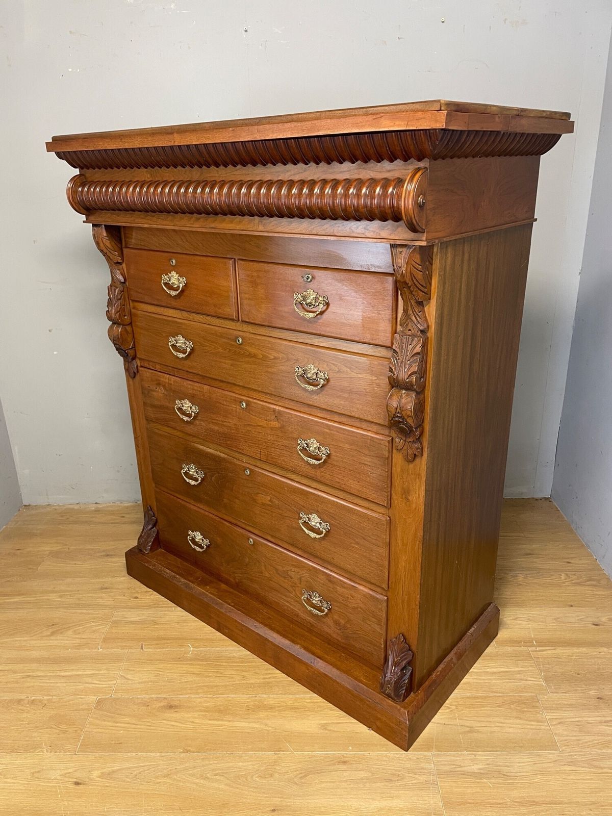 Furniture C19th Superb Quality Rare Country House Walnut Scottish Chest Of Drawers photo