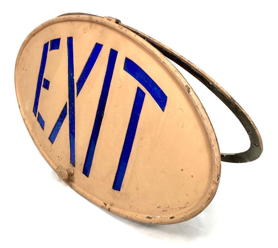 Antique Art Deco Reclaimed / Salvaged Building / Door Exit Sign / Blue C.1930 photo vinterior