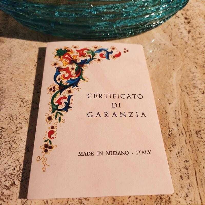 photo vinterior Mid Century Stunning Vase In Hand Worked Murano Glass By Sergio Costantini With The Rare Original Certificate. Made In Murano, Italy.
