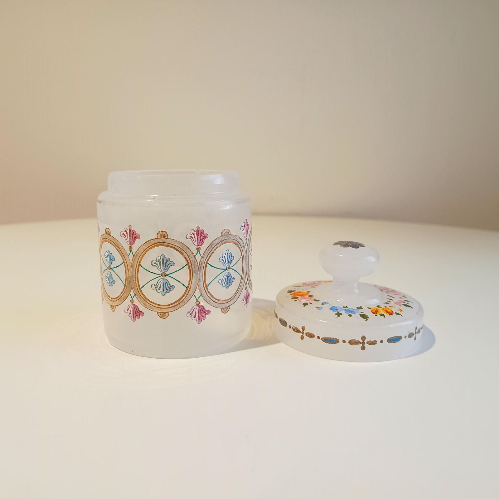 Antique Opaline Glass Cookies Jar: Hand Enamelled, Late Biedermeier, Romantic Revival, 1860s photo 120.0
