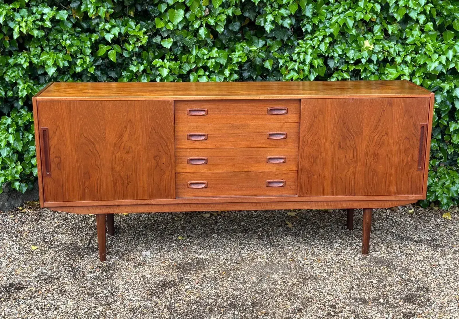 Danish Teak Mid Century Sideboard With Sliding Doors By Clausen And Son photo for sale