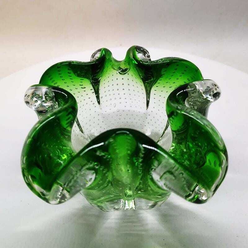 Grand cendrier ou vide-poche en verre de Murano à bulle d'air, années 1950, Italie. photo vinterior