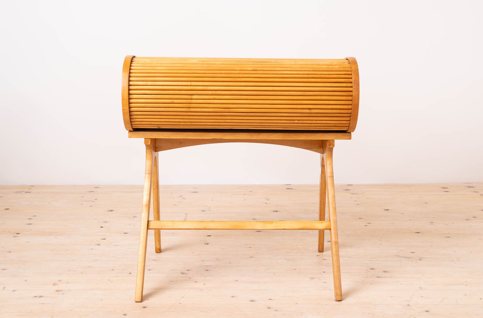 Rare Mid Century Modern Desk With Roll Top, Maple Veneer, 1950s, Fully Restored photo Furniture