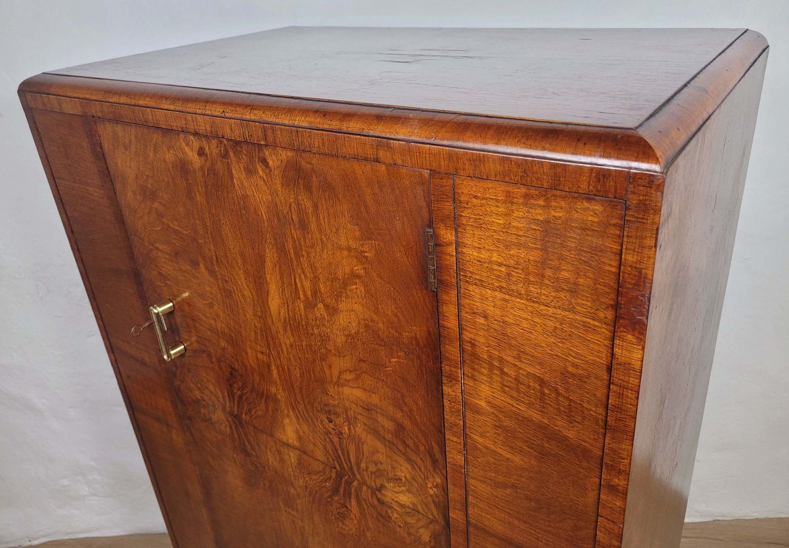 Vintage Walnut Tall Boy Art Deco Mid Century Lock And Key Delivery Available photo 580.0