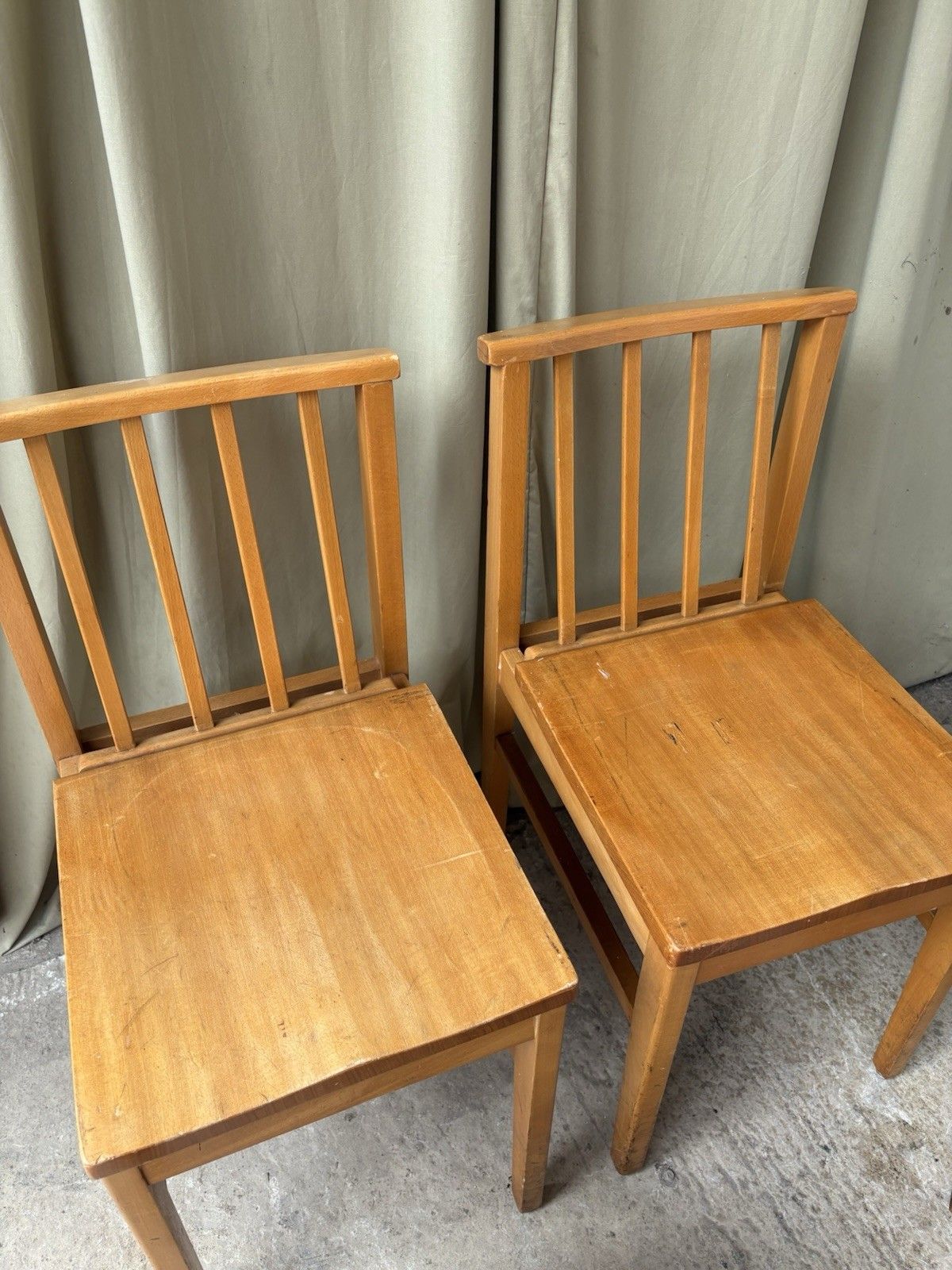 photo for sale Vtg Mid Century Set Of 4 Solid Beech Church Dining Chairs Scandi Danish R1198