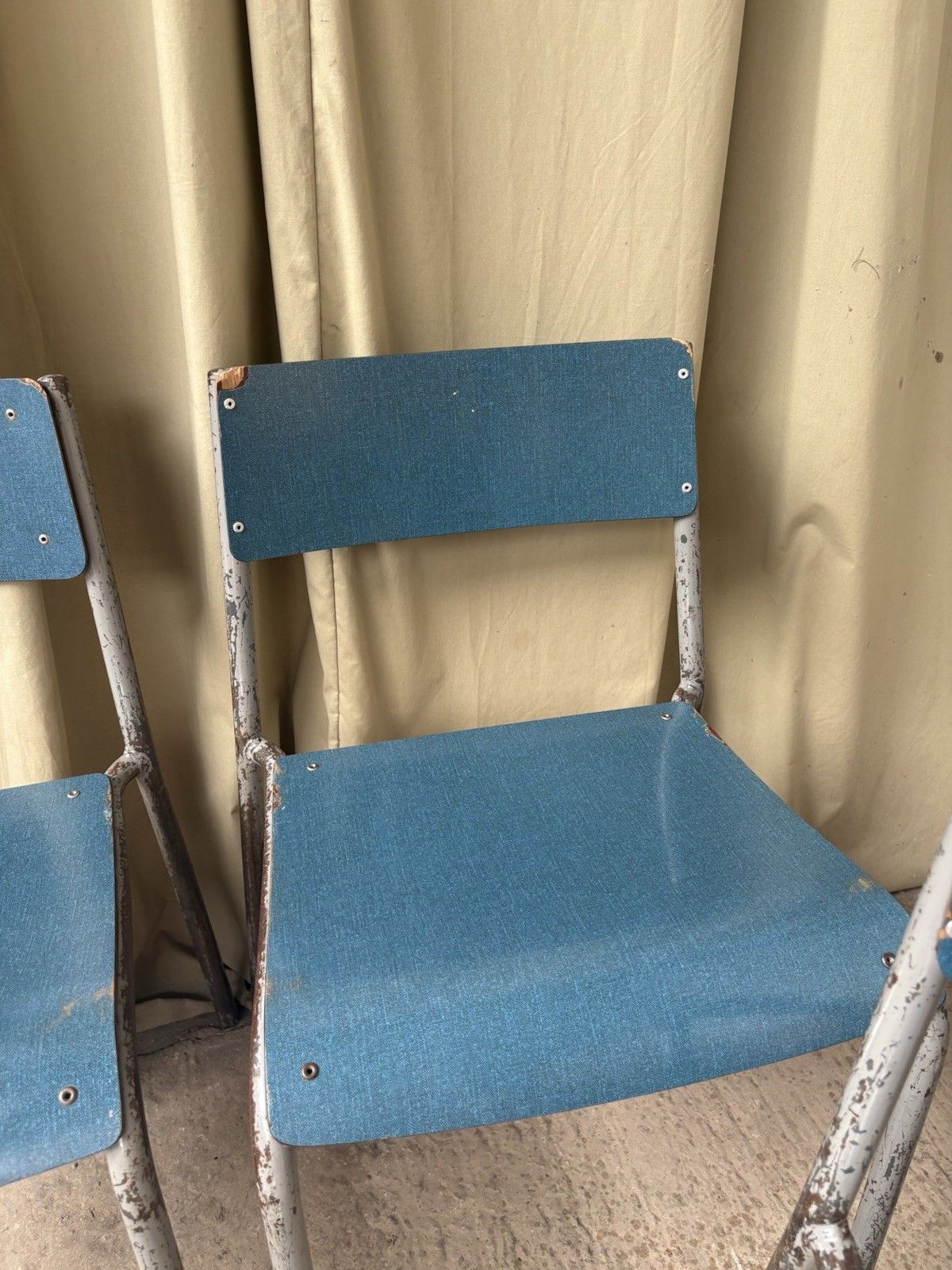 Vtg Mid Century Industrial Metal Set Of 4 Stacking Dining Chairs Retro R1197 photo vinterior