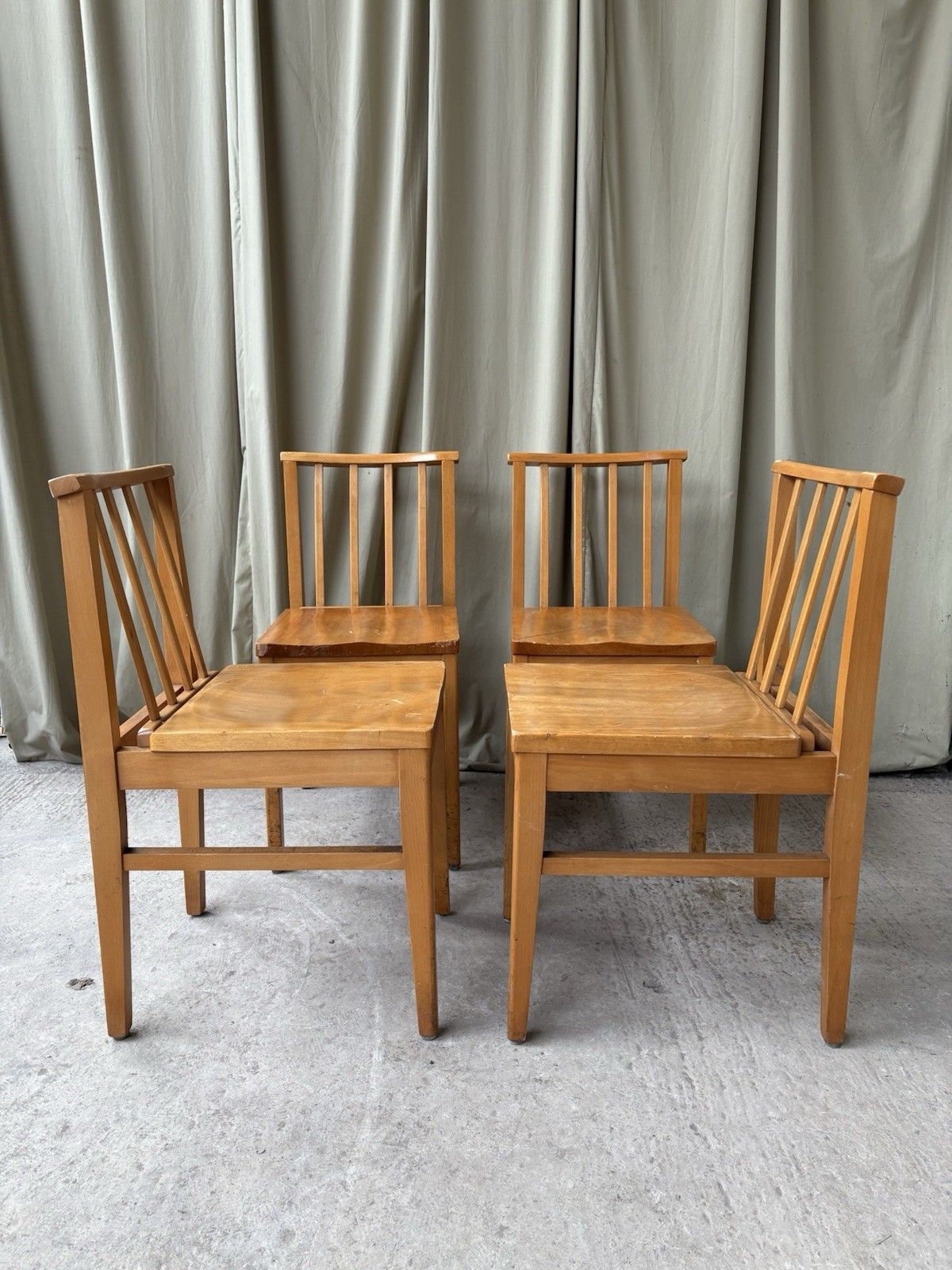Vtg Mid Century Set Of 4 Solid Beech Church Dining Chairs Scandi Danish R1199 photo furniture