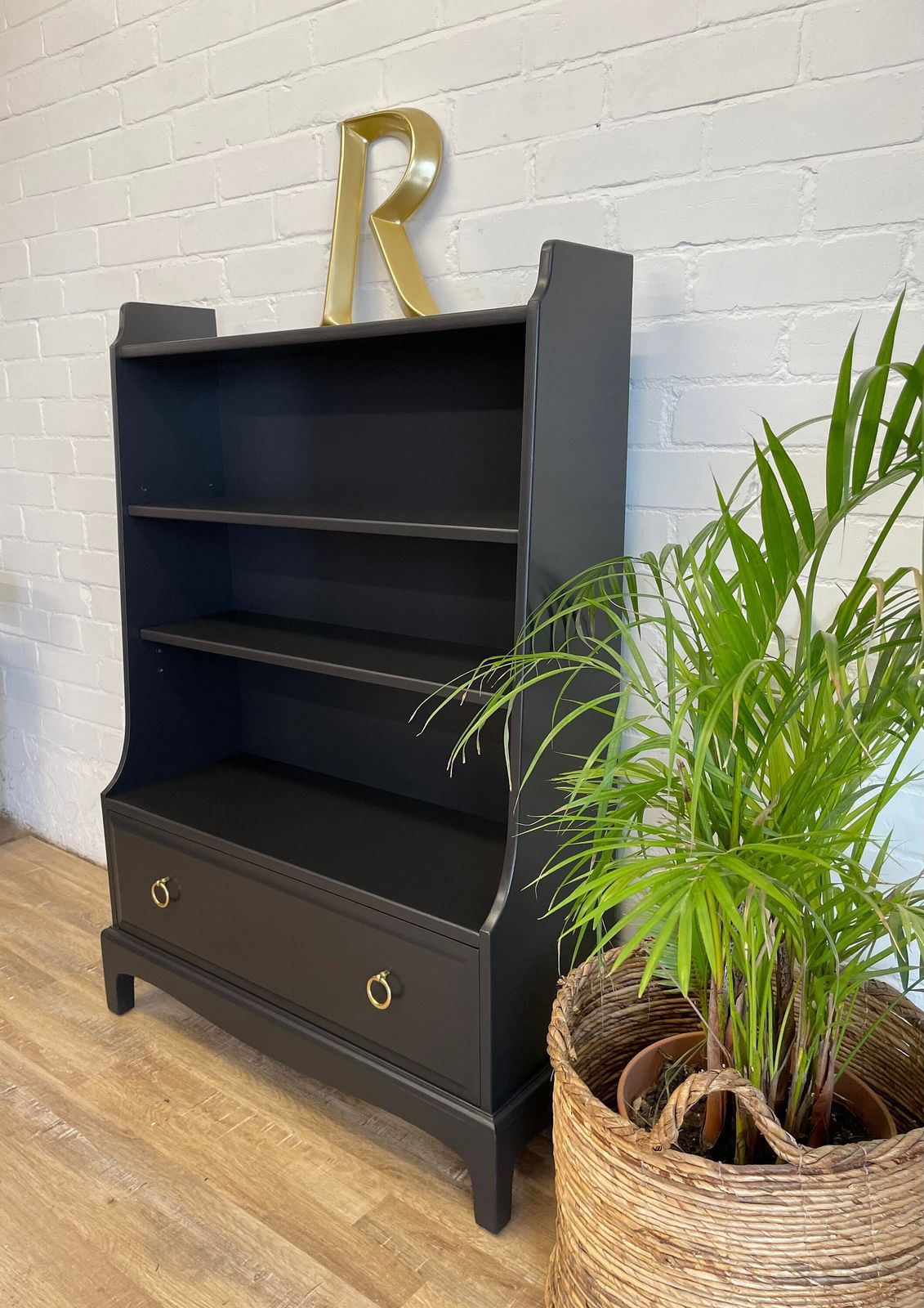 Stag Minstrel Waterfall Bookcase Painted Black photo Furniture