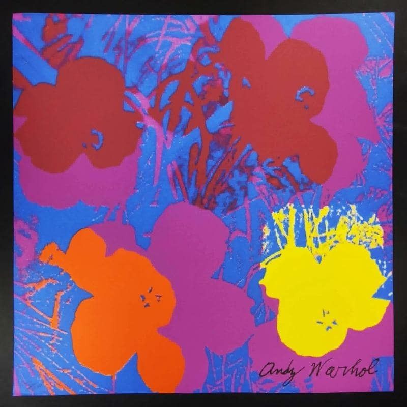 1980s Big Andy Warhol "Flowers" Purple Limited Edition Lithograph Numbered In Pencil By Cmoa. 60cm / 23.62 Inches photo furniture