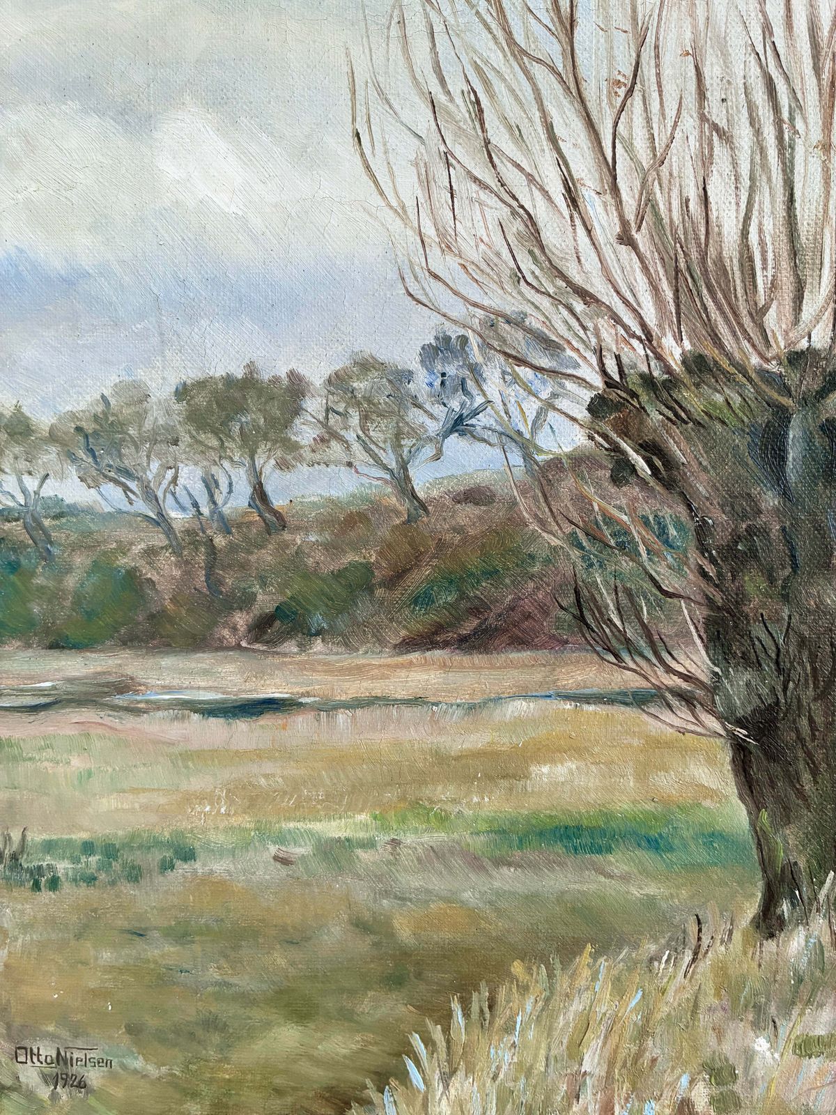 Peinture à l'huile de paysage d'époque, signée, art de campagne photo for sale