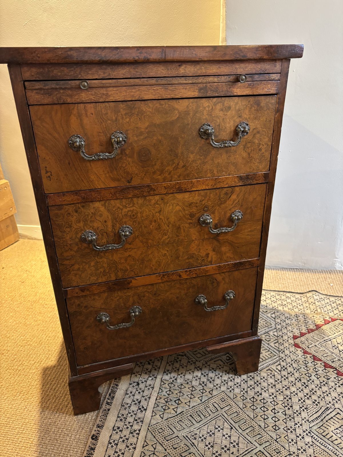 Antique 1920s Burr Walnut Chest Of Drawers Or Bedside Table
