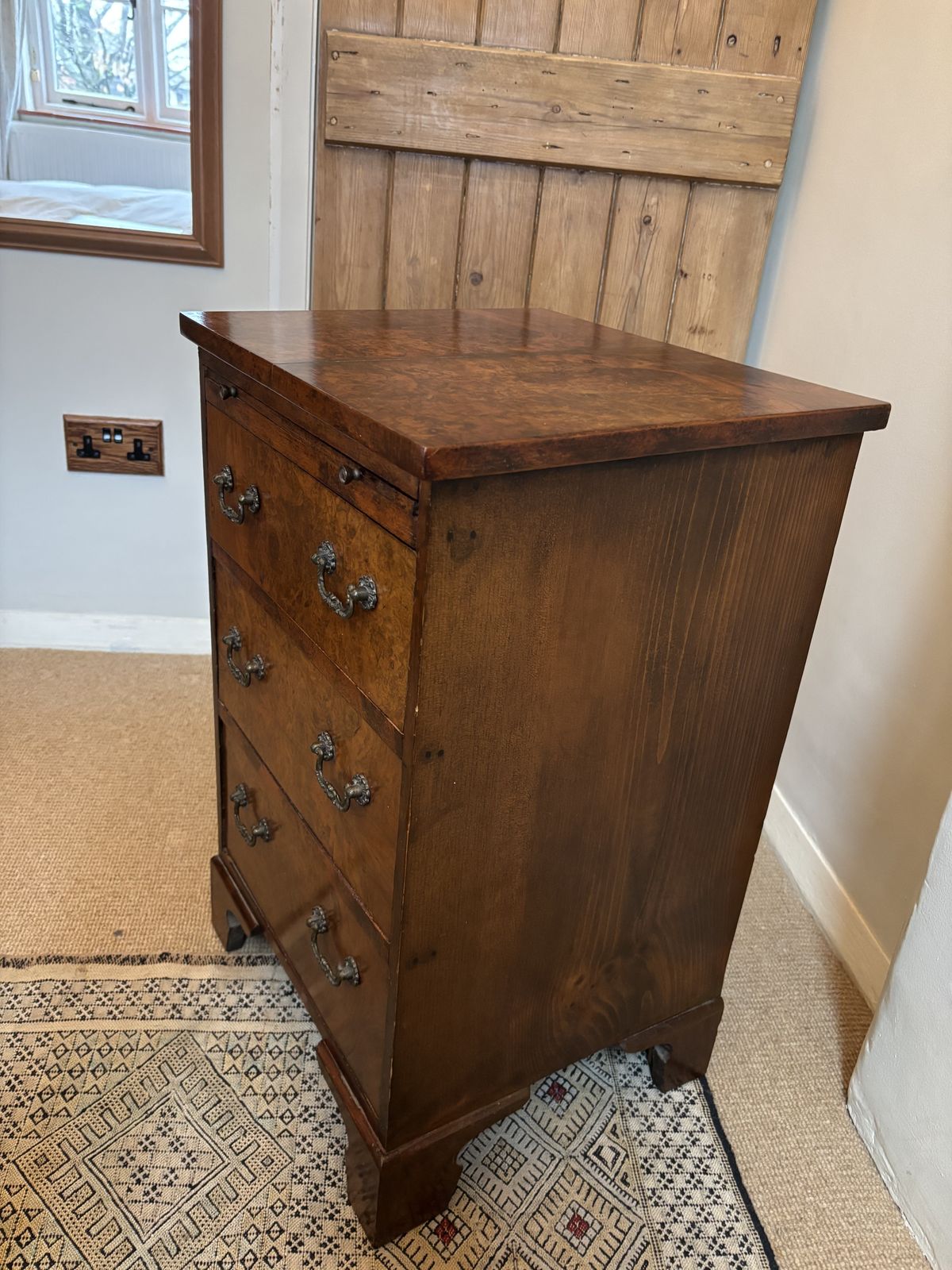 Antique 1920s Burr Walnut Chest Of Drawers Or Bedside Table photo 225.0