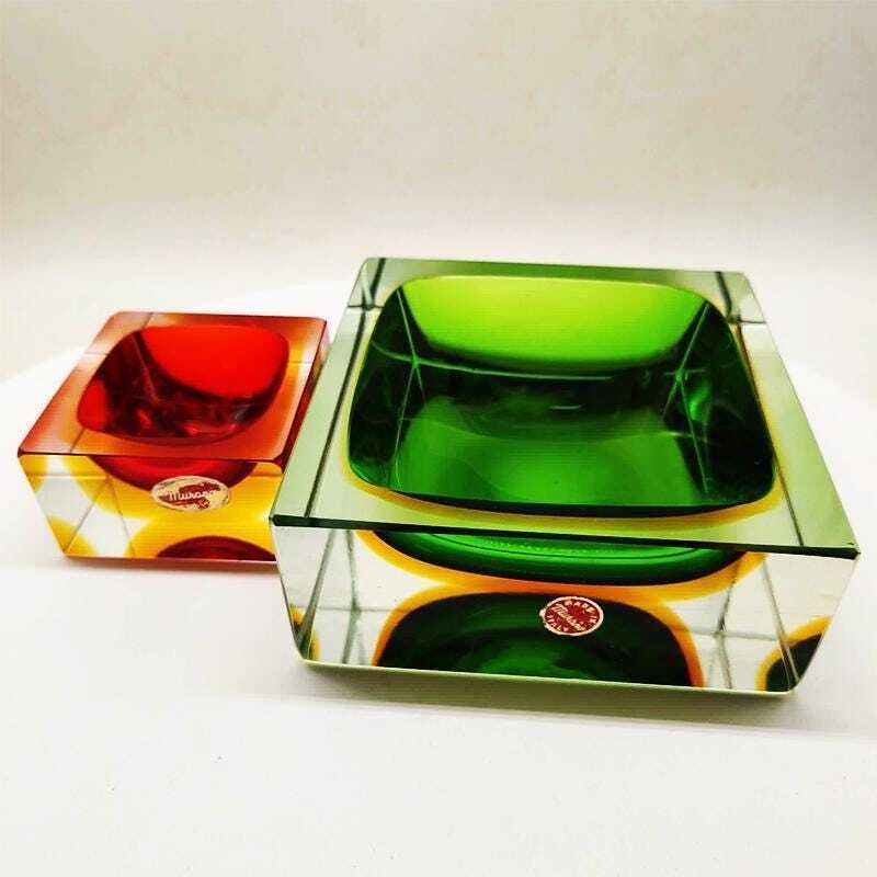 1960s Big Rare Square Ashtray Or Catch All In Murano Glass By Flavio Poli For Seguso. 14cm / 5.51 Inches photo vintage