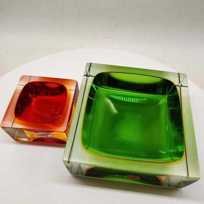 photo furniture 1960s Big Rare Square Ashtray Or Catch All In Murano Glass By Flavio Poli For Seguso. 14cm / 5.51 Inches