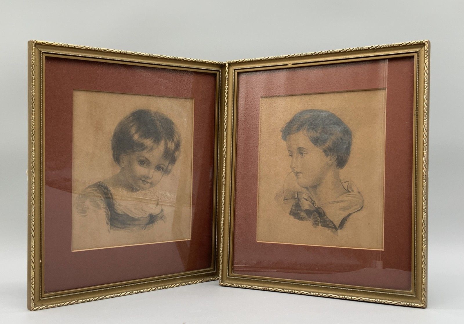 Pair 19th Century Antique Portrait Pencil Drawings Manner Of Sir Thomas Lawrence