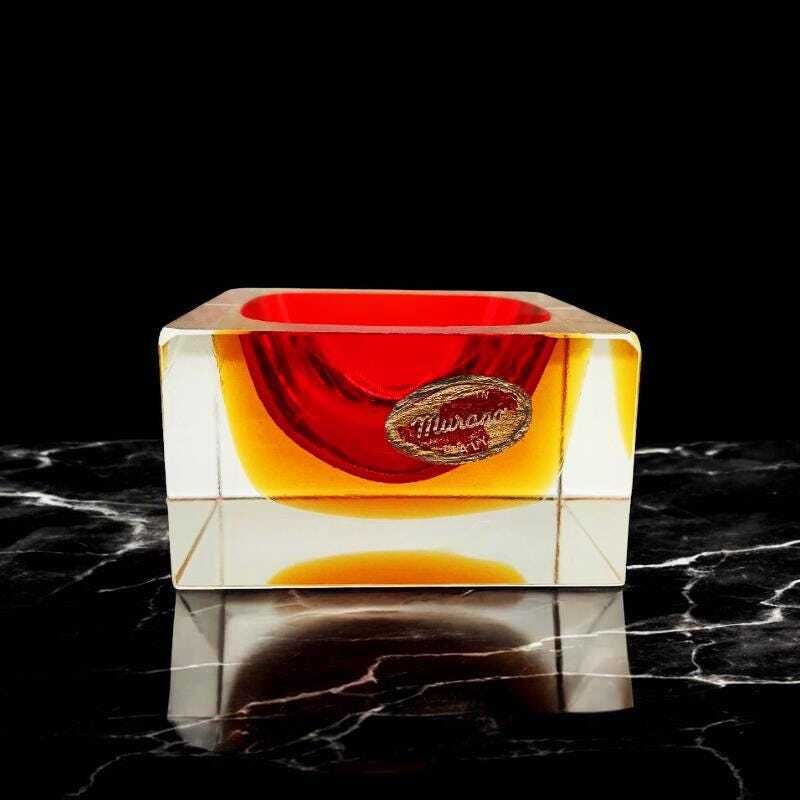1960s Stunning Handcrafted Square Ashtray Or Catch All In Murano Glass By Flavio Poli For Seguso. photo Home Decor