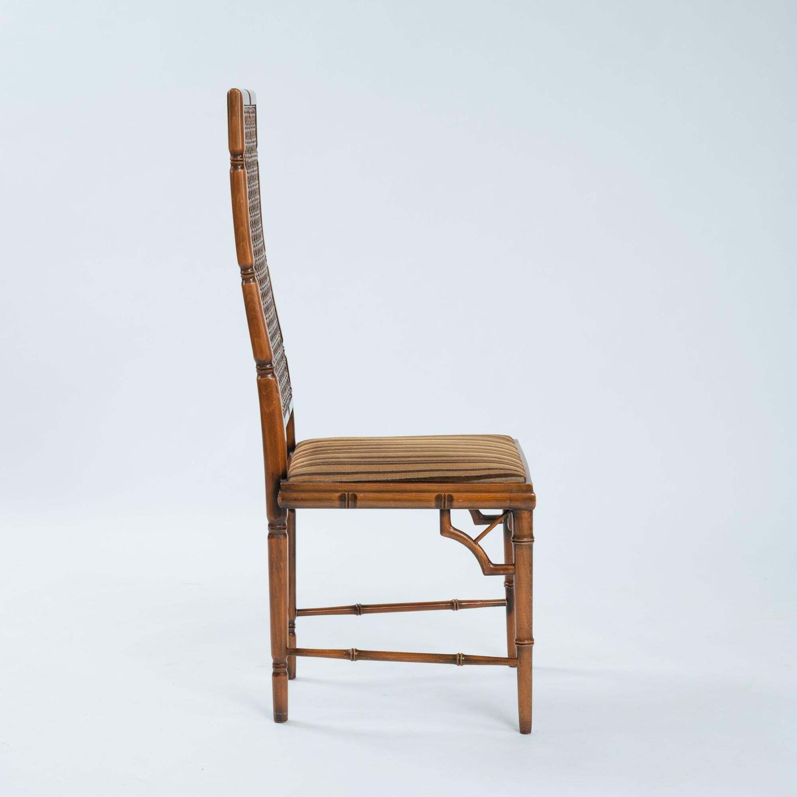 4 Faux Bamboo Chinoisery Highback Dining Chairs With Cane Webbing, 1970s photo Furniture