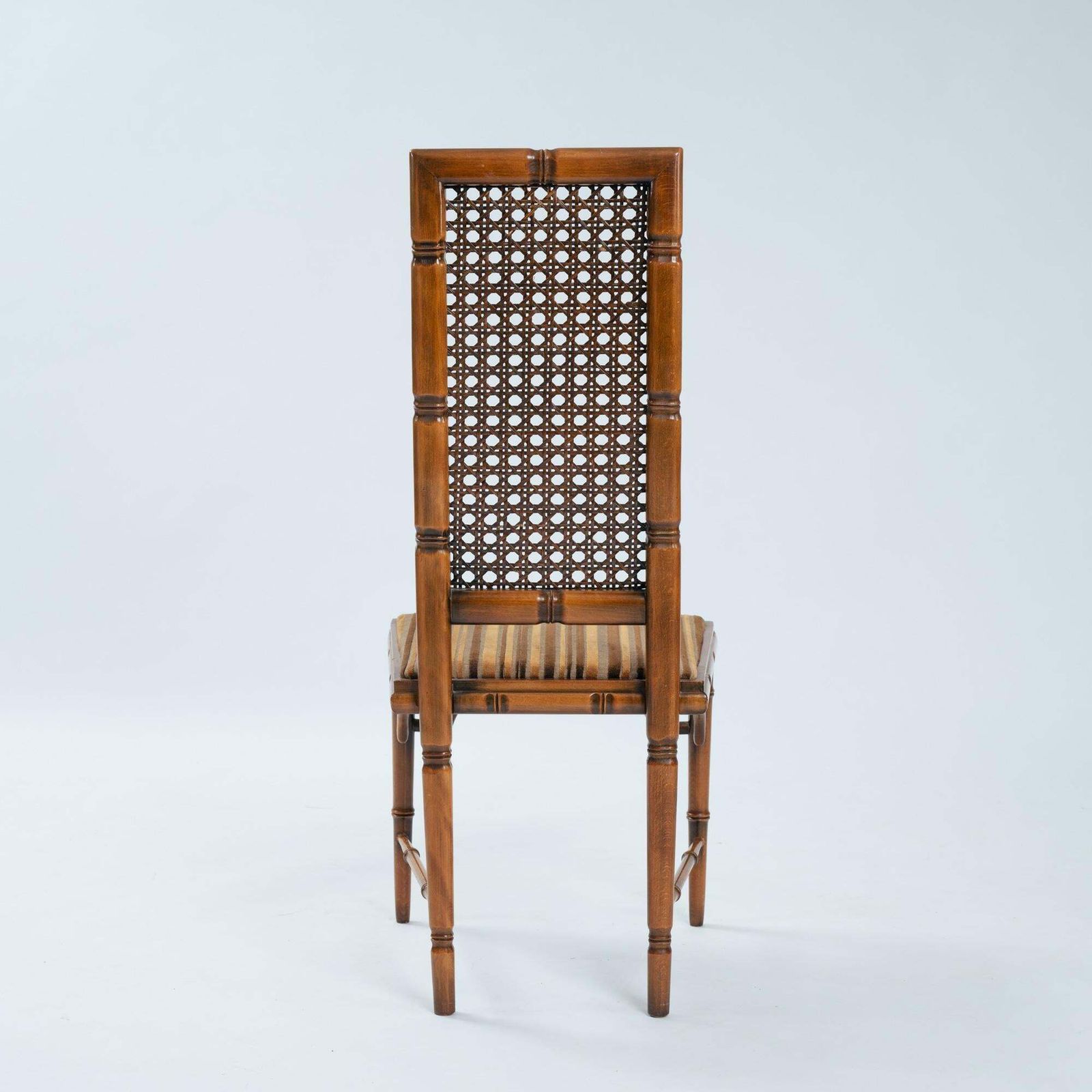 4 Faux Bamboo Chinoisery Highback Dining Chairs With Cane Webbing, 1970s photo vinterior