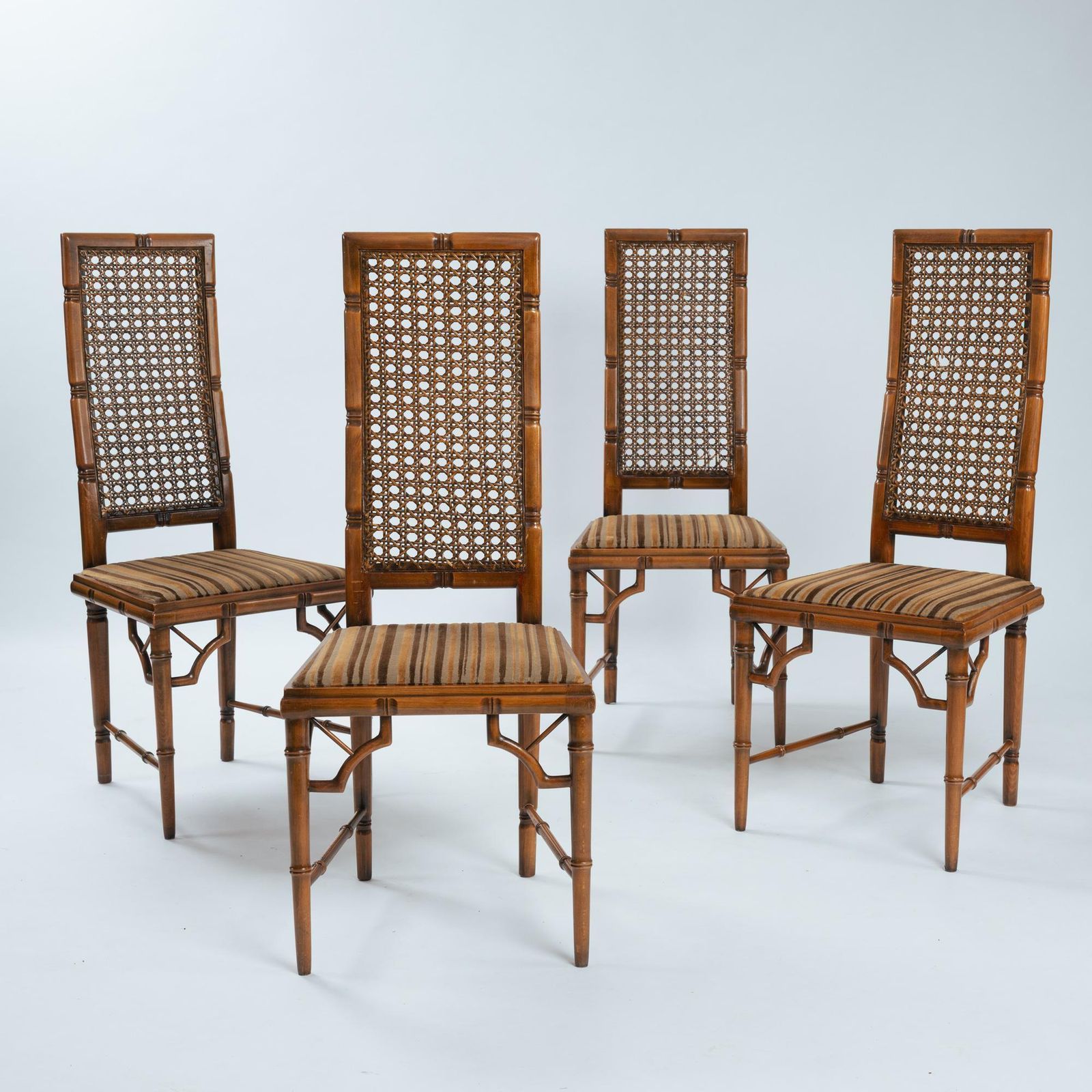4 Faux Bamboo Chinoisery Highback Dining Chairs With Cane Webbing, 1970s photo buy