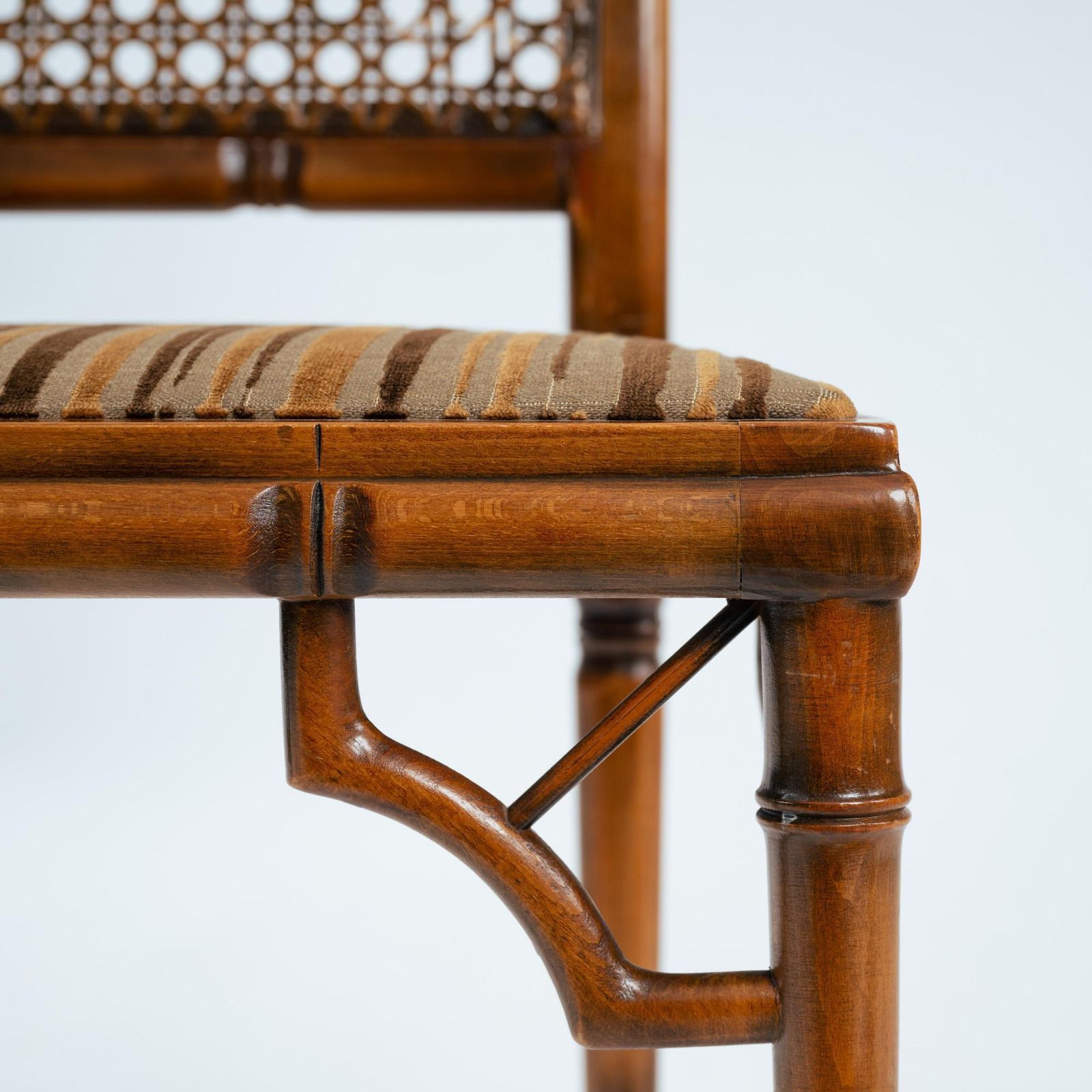 4 Faux Bamboo Chinoisery Highback Dining Chairs With Cane Webbing, 1970s photo vintage