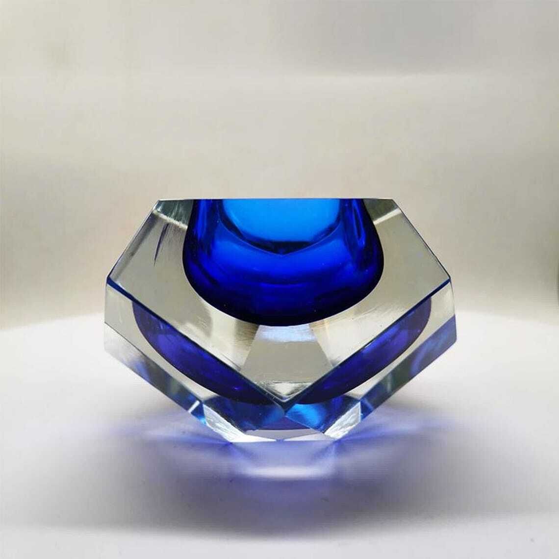 1960s Stunning Blue Ashtray Or Catch All In Murano Glass By Flavio Poli For Seguso.