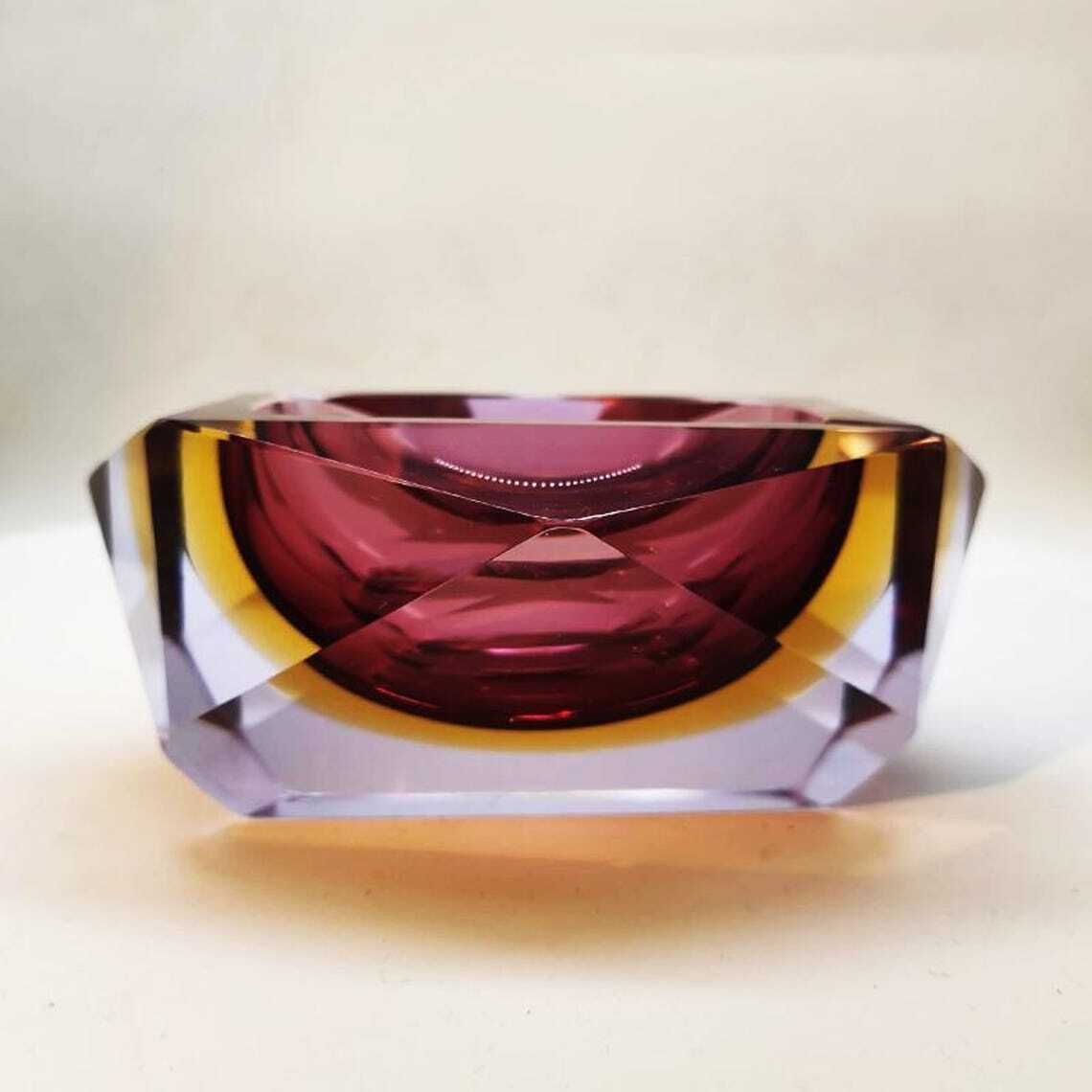 1960s Rare Purple Rectangular Multifaceted Ashtray Or Catch All In Murano Glass By Flavio Poli For Seguso. Made In Italy. photo furniture