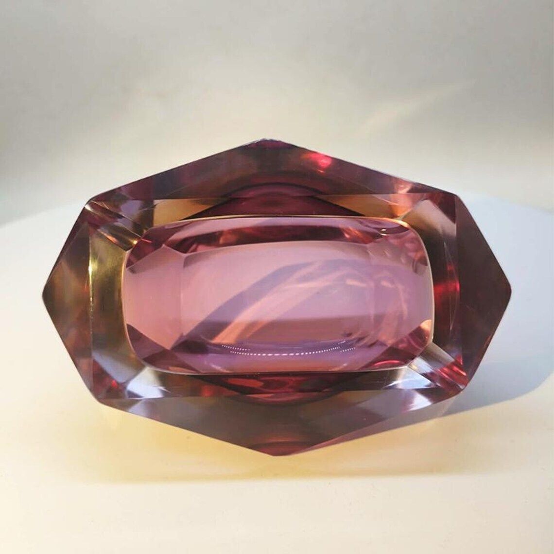 1960s Rare Purple Rectangular Multifaceted Ashtray Or Catch All In Murano Glass By Flavio Poli For Seguso. Made In Italy. photo buy