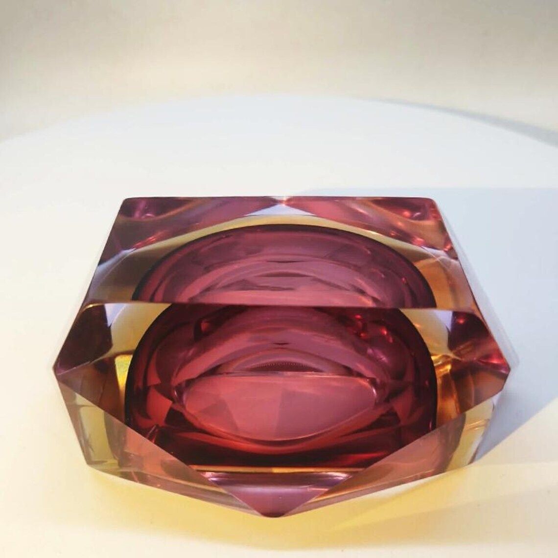 1960s Rare Purple Rectangular Multifaceted Ashtray Or Catch All In Murano Glass By Flavio Poli For Seguso. Made In Italy. photo vintage