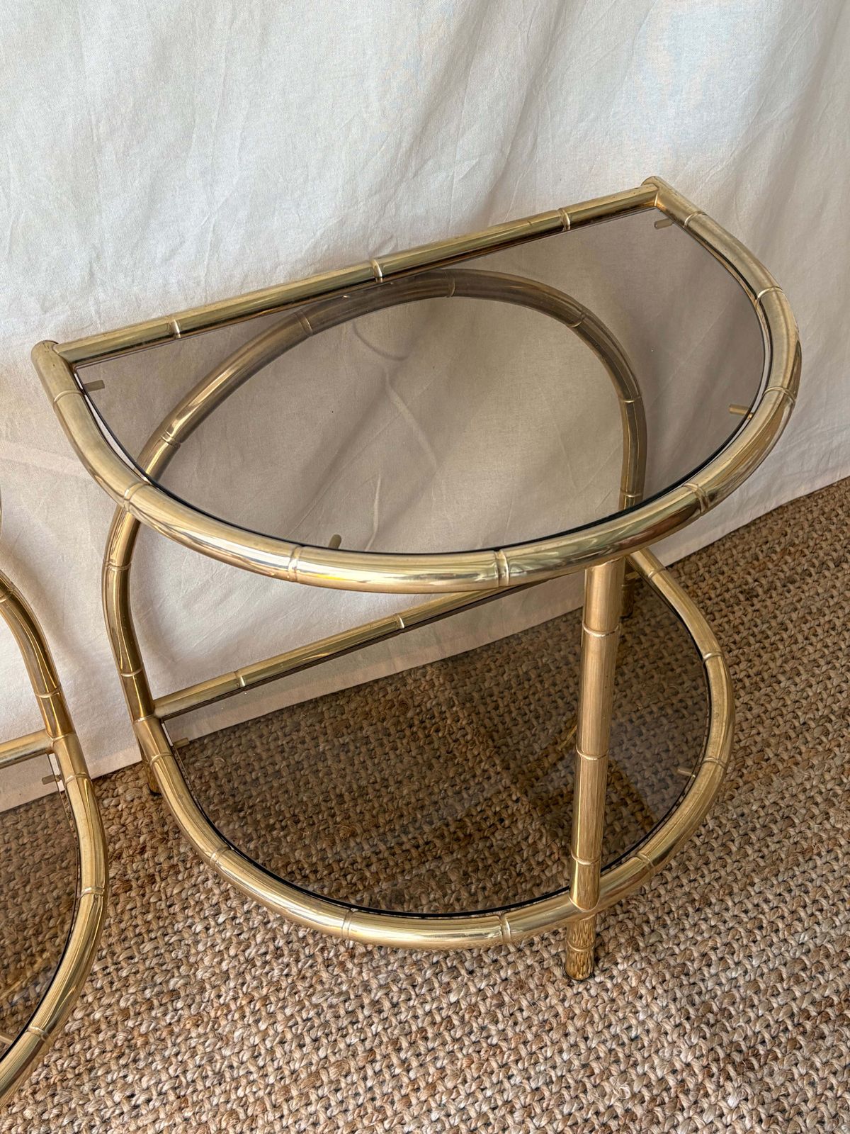 Vintage Polished Brass Gilt Side Table With Glass photo for sale