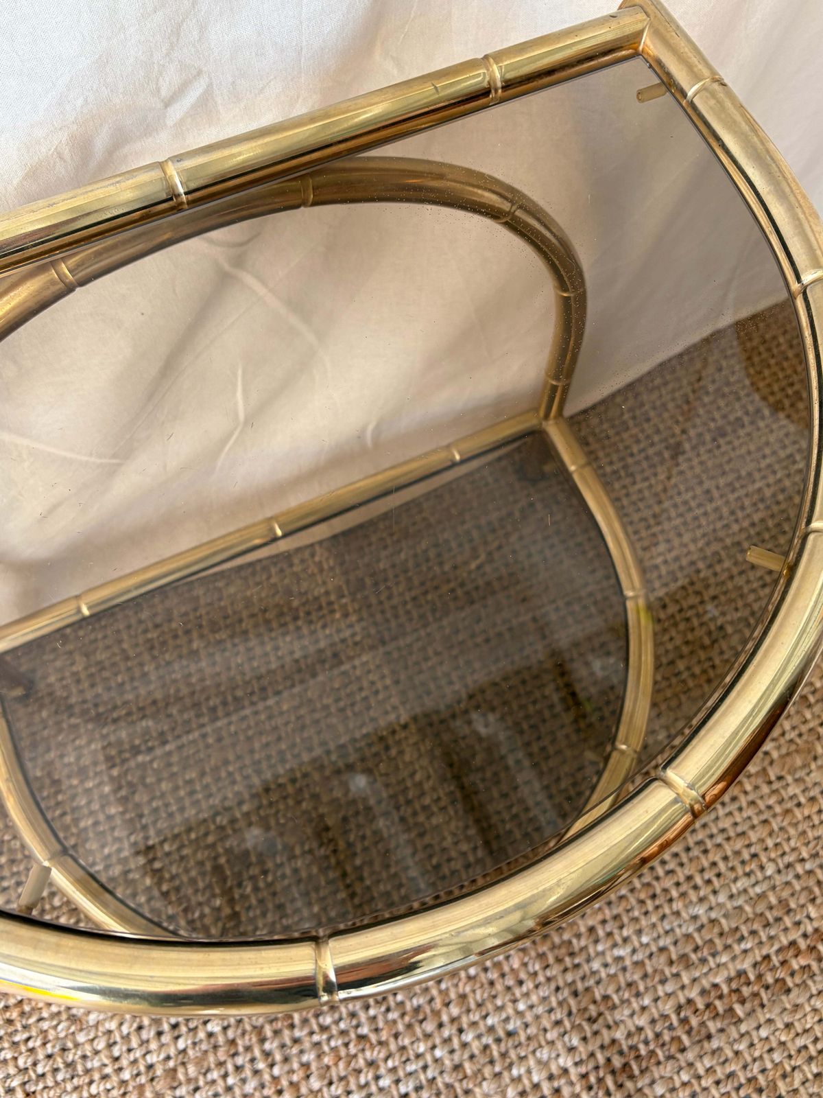 Vintage Polished Brass Gilt Side Table With Glass photo vinterior