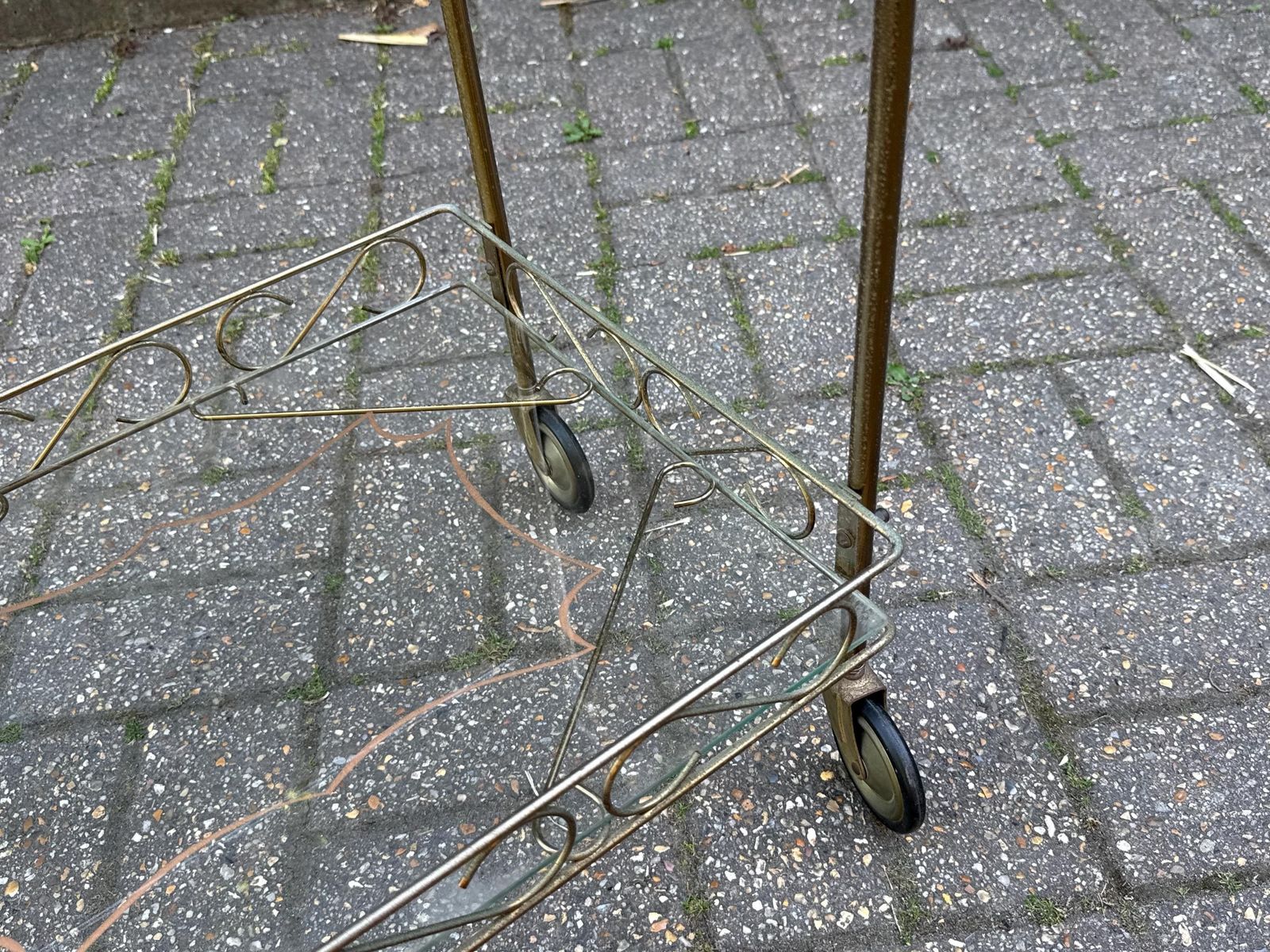 Small Vintage Brass And Glass Drinks Trolley Mid Century Bar Cart On Casters photo vintage