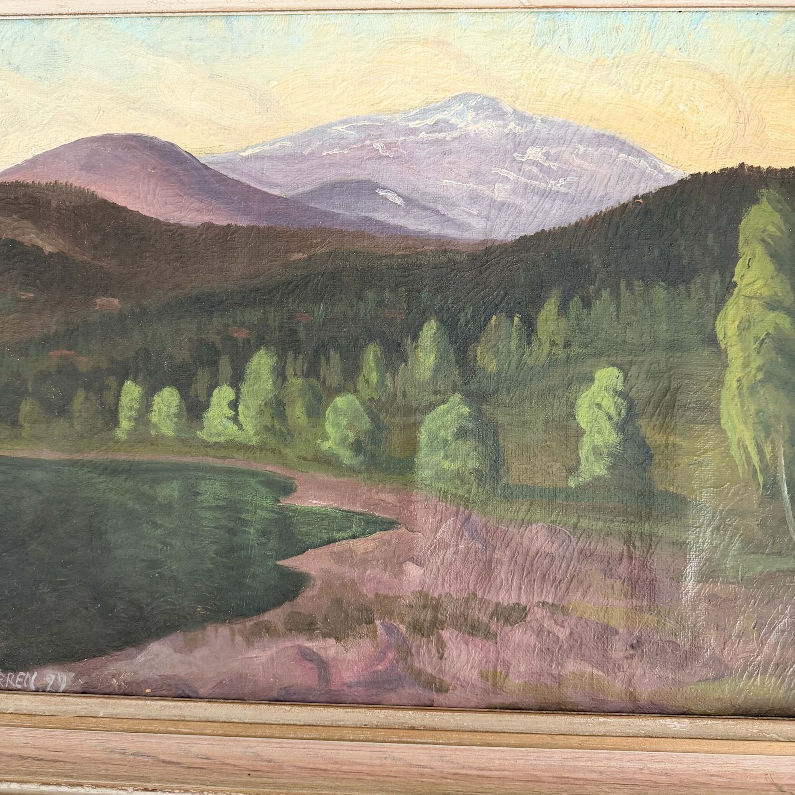 Nordic Serenity 1929. Vintage Zweeds olieverfschilderij van Haggren. photo furniture