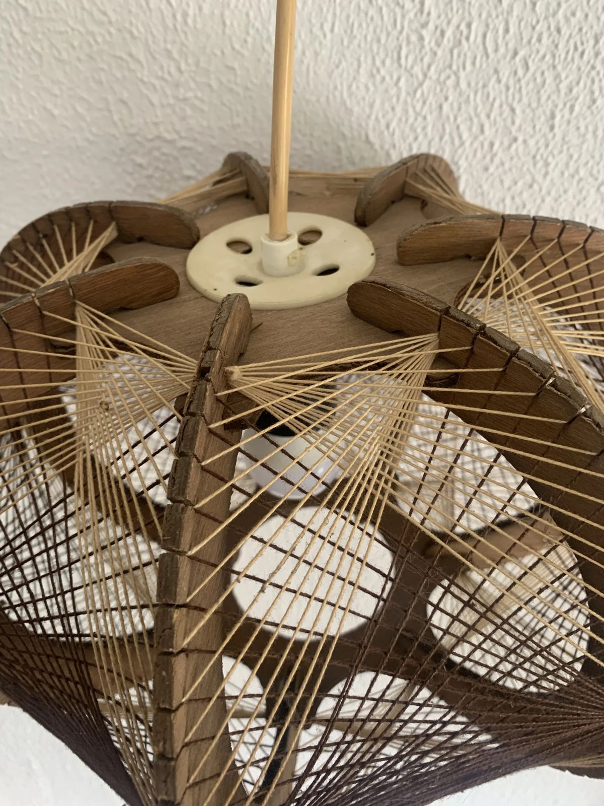Vintage 1960s Scandinavian Pendant Light, Wire And Wood Chandelier   30 X 21 Cm photo vinterior